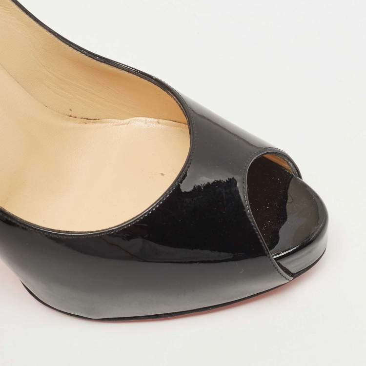 Pre Owned Christian Louboutin Black Patent Lady Peep  Pumps Size 39