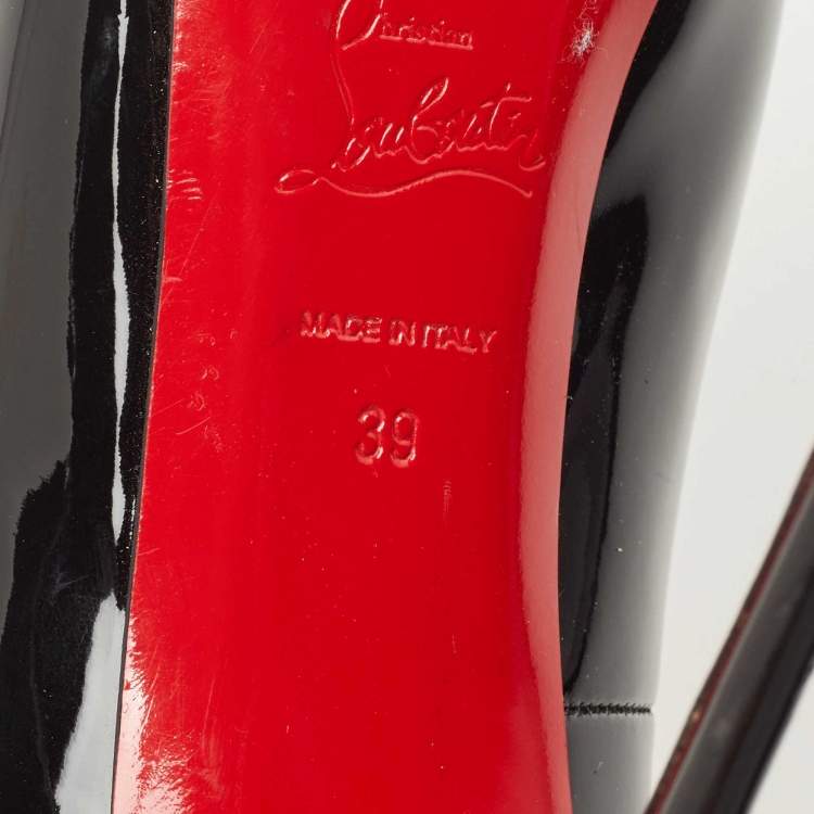 Pre Owned Christian Louboutin Black Patent Lady Peep  Pumps Size 39