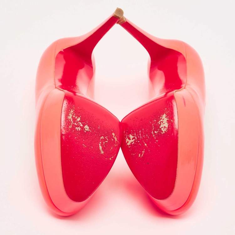 Pre Owned Christian Louboutin Neon Pink Leather Bianca Pumps Size 39.5