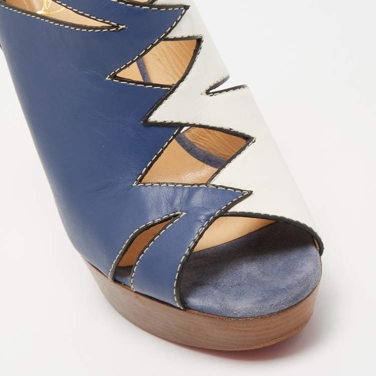 Pre Owned Christian Louboutin Tricolor Cut Out Leather Studded Platform Slingback Sandals Size 40