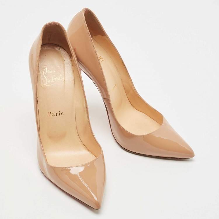 Pre Owned Christian Louboutin Beige Patent Leather So Kate Pumps Size 38.5