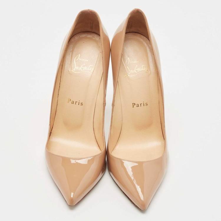 Pre Owned Christian Louboutin Beige Patent Leather So Kate Pumps Size 38.5