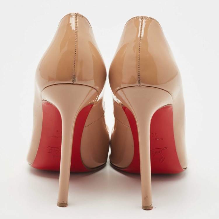 Pre Owned Christian Louboutin Beige Patent Leather So Kate Pumps Size 38.5