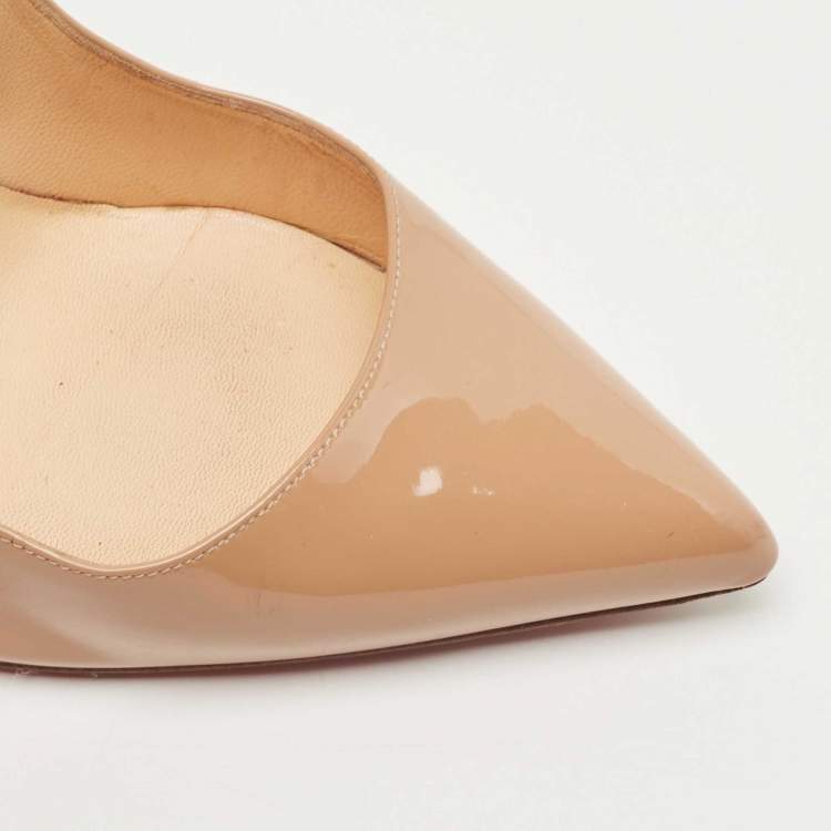 Pre Owned Christian Louboutin Beige Patent Leather So Kate Pumps Size 38.5