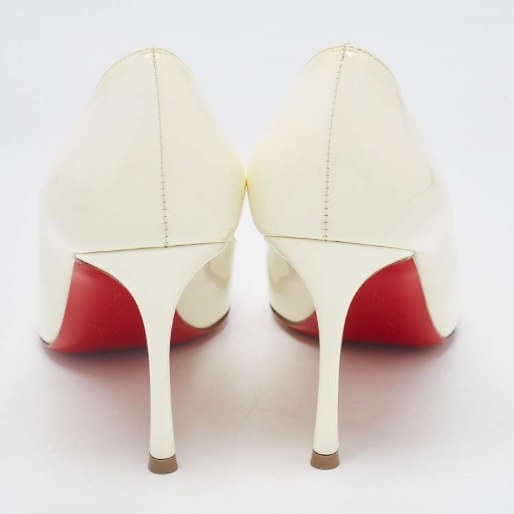 Pre Owned Christian Louboutin Cream Patent Flo Pumps Size 38.5