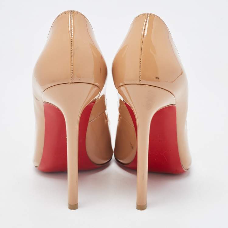 Pre Owned Christian Louboutin Beige Patent Leather So Kate Pumps Size 37.5