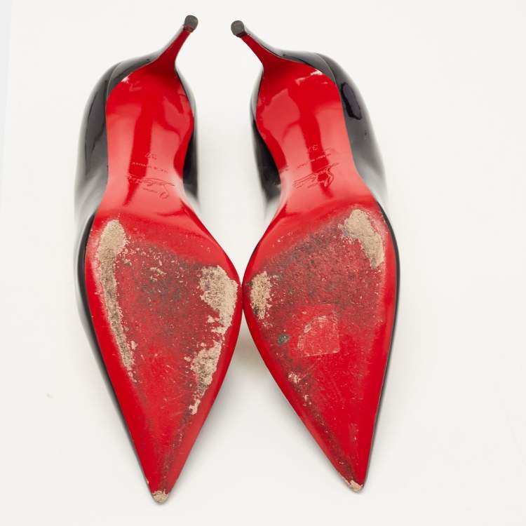 Pre Owned Christian Louboutin Black Patent  Pigalle Pointed Toe Pumps Size 37