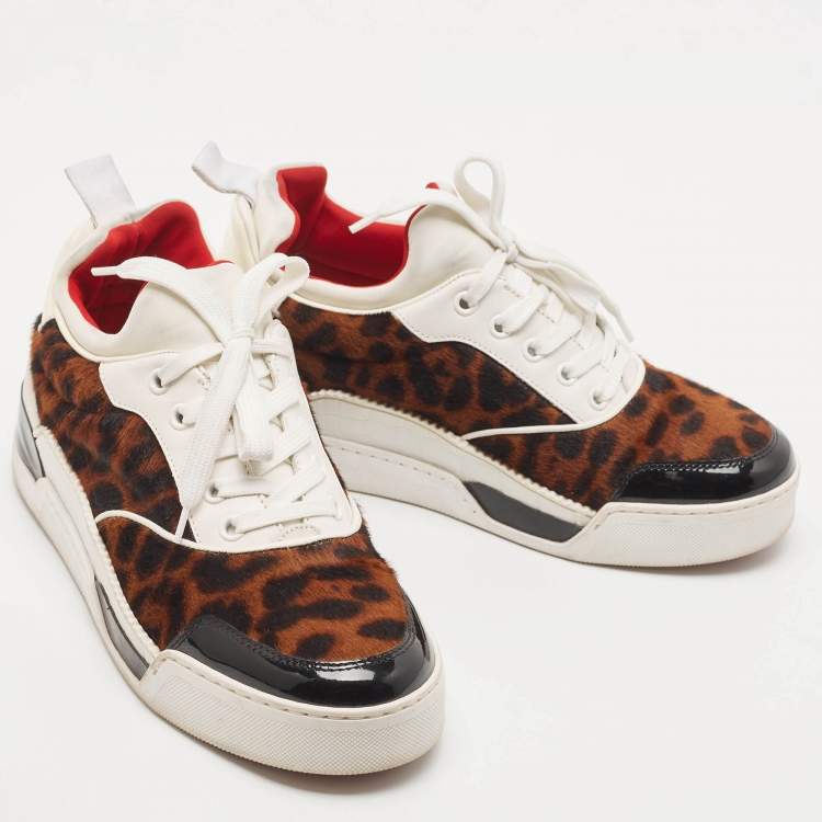 Pre Owned Christian Louboutin Multicolor Calf Hair and Patent Aurelien Sneakers Size 38
