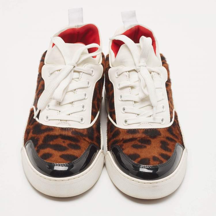Pre Owned Christian Louboutin Multicolor Calf Hair and Patent Aurelien Sneakers Size 38