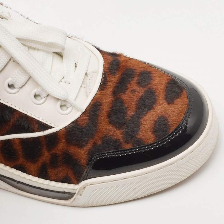 Pre Owned Christian Louboutin Multicolor Calf Hair and Patent Aurelien Sneakers Size 38