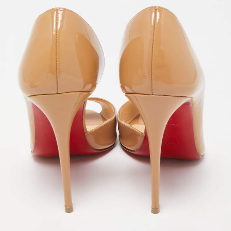 Pre Owned Christian Louboutin Beige Patent Demi You Pumps Size 36.5