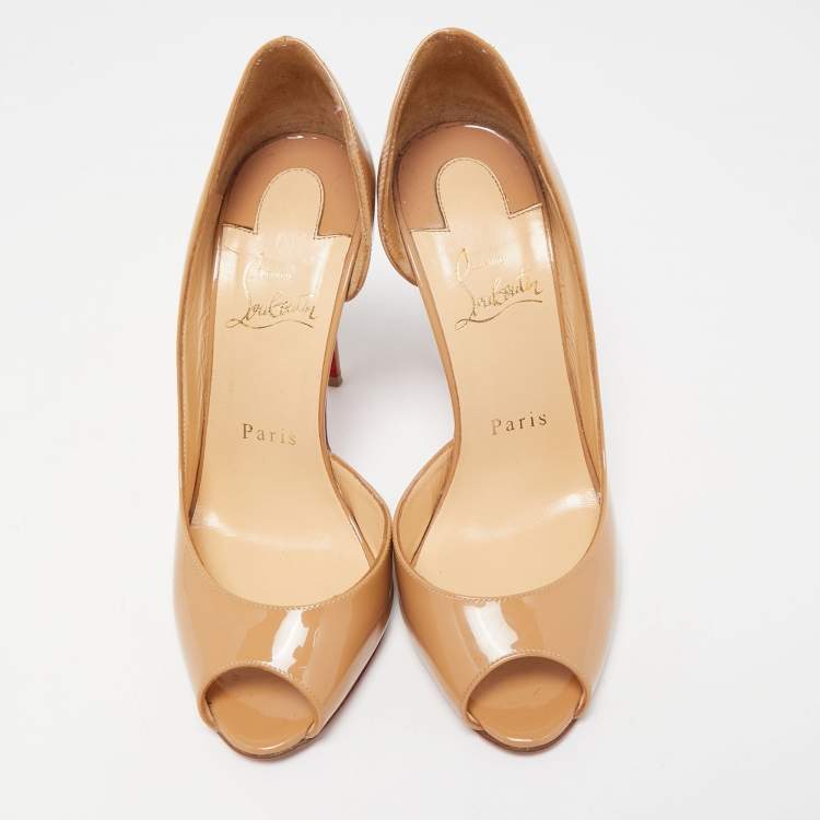 Pre Owned Christian Louboutin Beige Patent Demi You Pumps Size 36.5