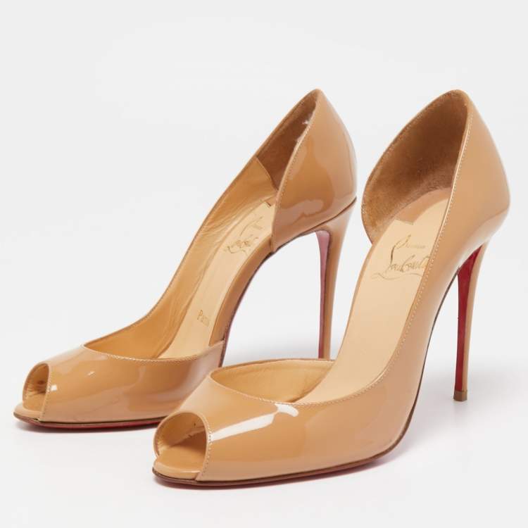 Pre Owned Christian Louboutin Beige Patent Demi You Pumps Size 36.5