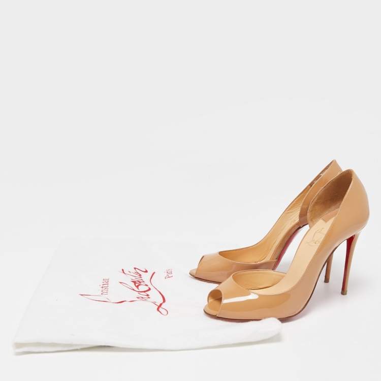 Pre Owned Christian Louboutin Beige Patent Demi You Pumps Size 36.5