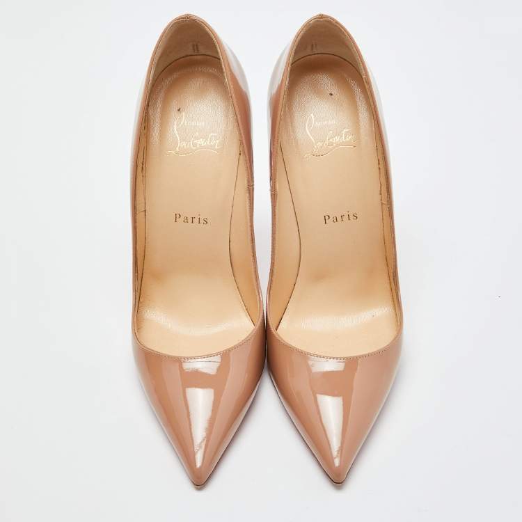 Pre Owned Christian Louboutin Beige Patent  So Kate Pumps Size 39.5