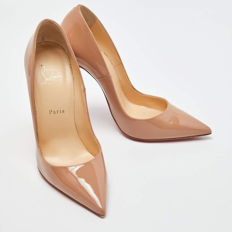 Pre Owned Christian Louboutin Beige Patent  So Kate Pumps Size 39.5