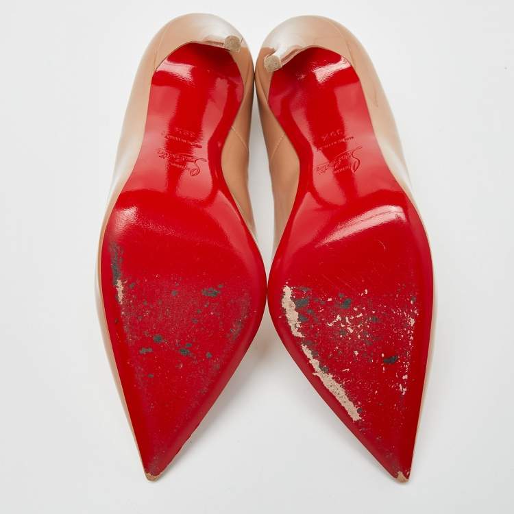 Pre Owned Christian Louboutin Beige Patent  So Kate Pumps Size 39.5