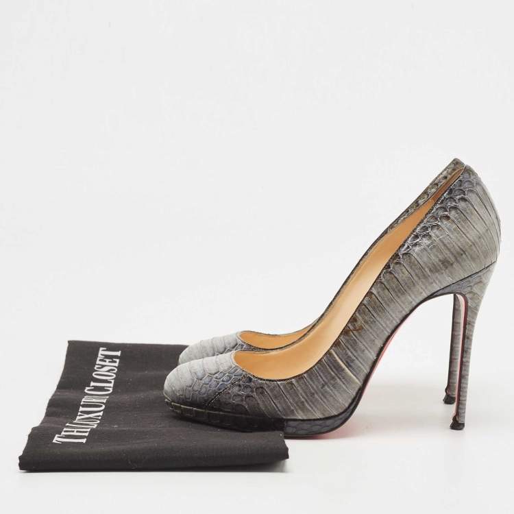 Pre Owned Christian Louboutin Grey Python Leather Round Toe Pumps Size 37.5