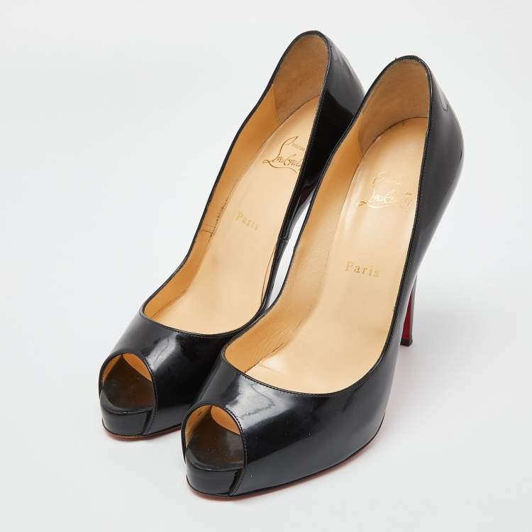 Pre Owned Christian Louboutin Black Patent Leather Very Prive Pumps Size 41