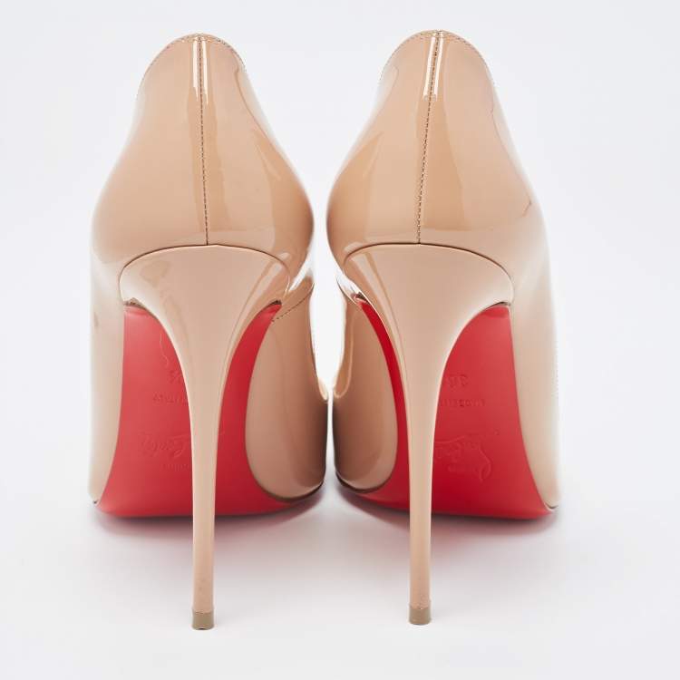 Pre Owned Christian Louboutin Beige Patent Leather So Kate Pumps Size 36.5