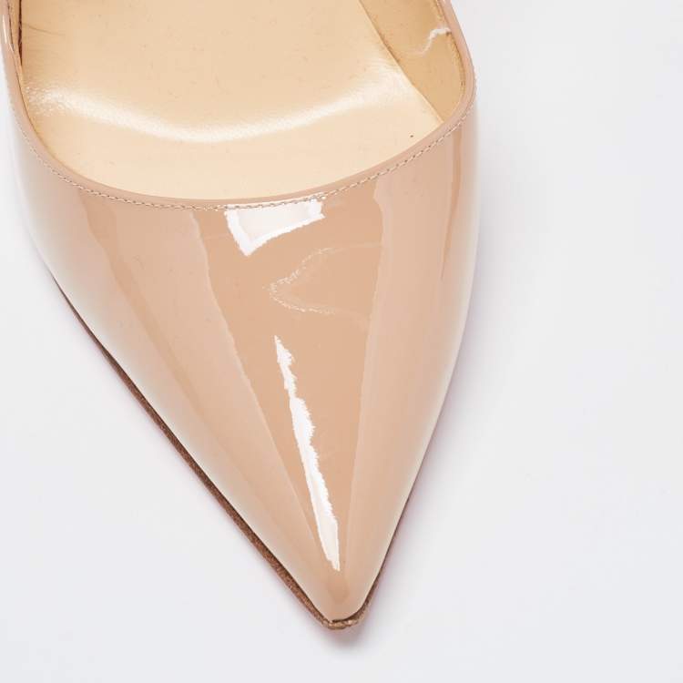 Pre Owned Christian Louboutin Beige Patent Leather So Kate Pumps Size 36.5