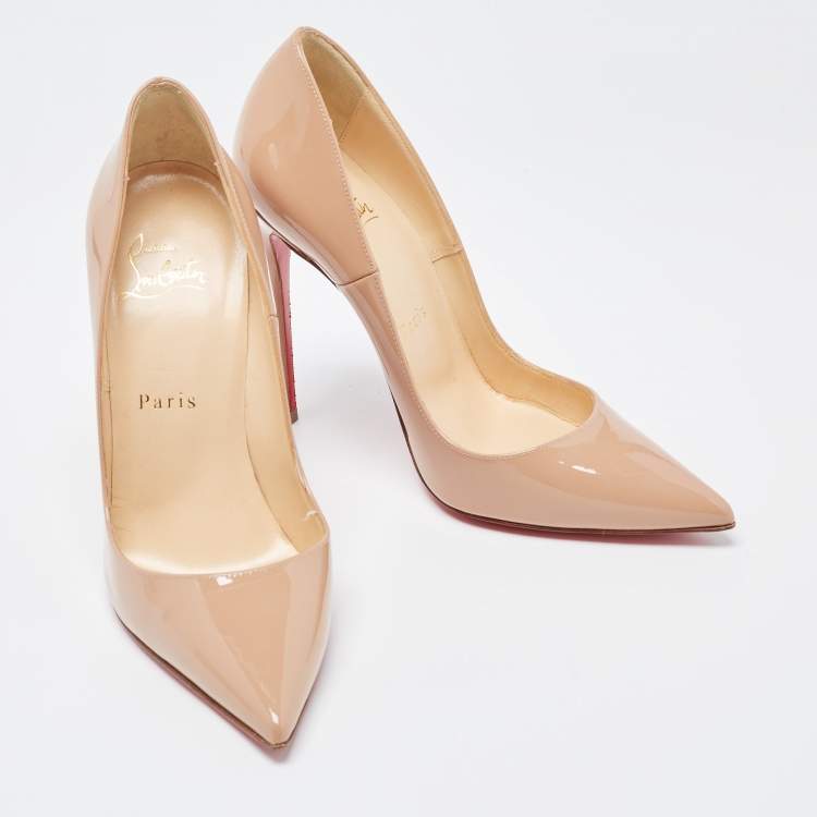 Pre Owned Christian Louboutin Beige Patent Leather So Kate Pumps Size 36.5