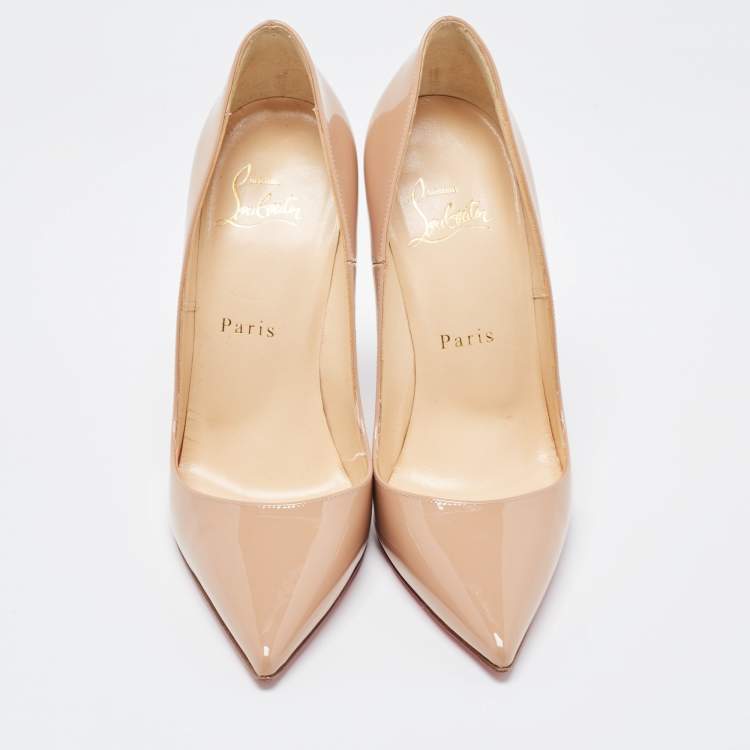 Pre Owned Christian Louboutin Beige Patent Leather So Kate Pumps Size 36.5
