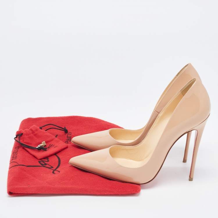 Pre Owned Christian Louboutin Beige Patent Leather So Kate Pumps Size 36.5