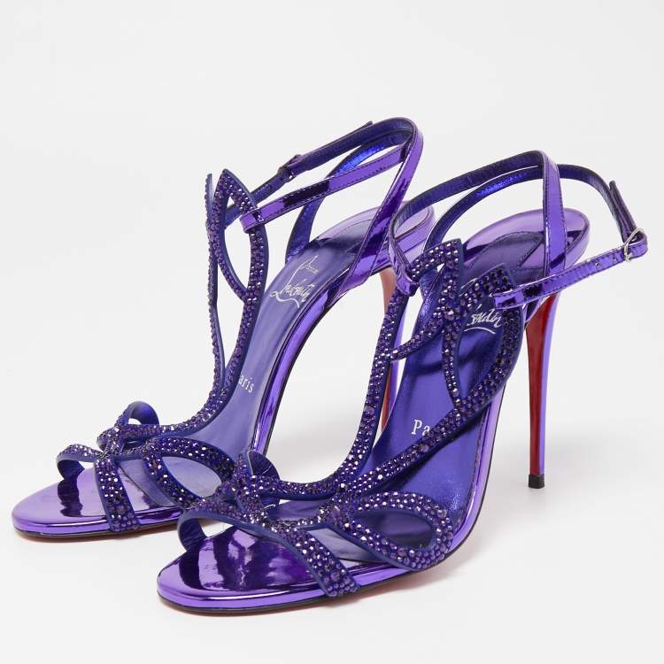 Womens Christian Louboutin purple Daisy Spikes Leather Sandals 130