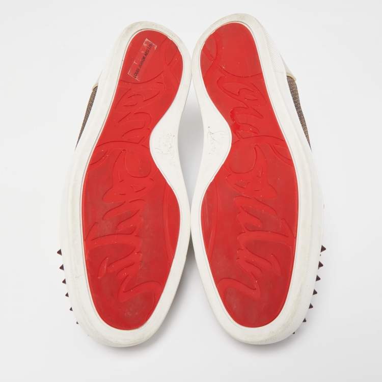 Pre Owned Christian Louboutin Multicolor Glitter Mesh and Leather Louis Junior Spikes Low Top Sneakers Size 42.5