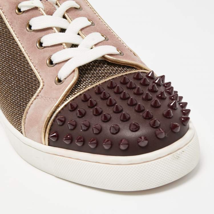 Pre Owned Christian Louboutin Multicolor Glitter Mesh and Leather Louis Junior Spikes Low Top Sneakers Size 42.5