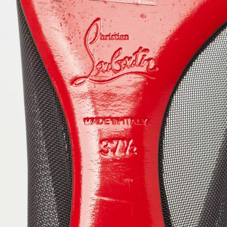 Pre Owned Christian Louboutin Black Mesh and Suede Galativi Strass Ballet Blats Size 37.5