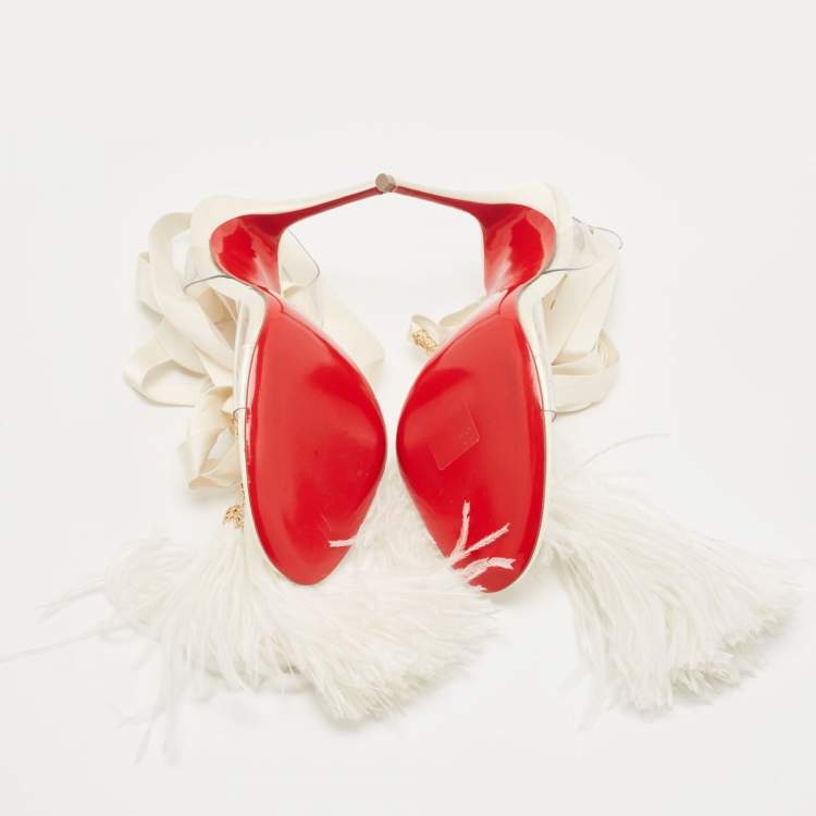 Pre Owned Christian Louboutin White Satin and PVC Marie Edwina Ankle Wrap Sandals Size 36