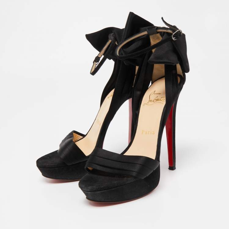 Christian Louboutin Satin and Suede Bow Platform Sandals in Black