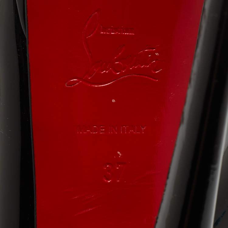 Pre Owned Christian Louboutin Black Patent Leather Private Number Peep Toe Platform Slingback Pumps Size 37