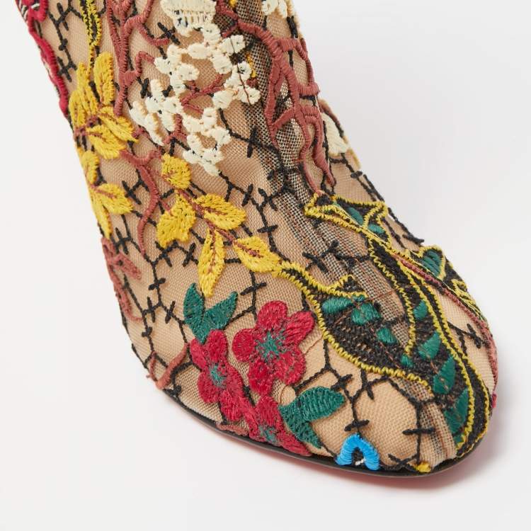 Pre Owned Christian Louboutin Multicolor Mesh and Croc Embossed Miss Tennis Boots Size 37