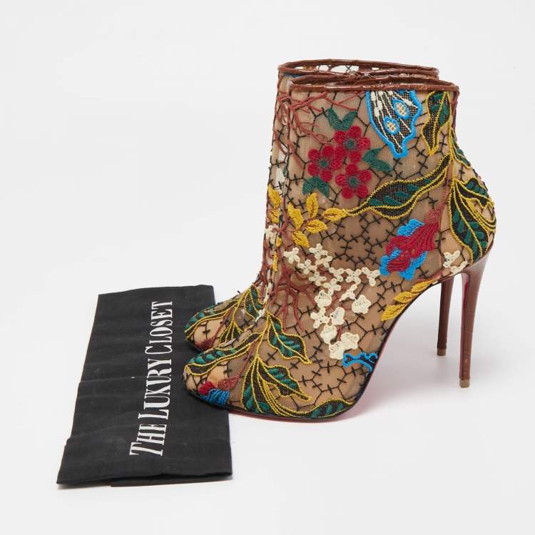 Pre Owned Christian Louboutin Multicolor Mesh and Croc Embossed Miss Tennis Boots Size 37