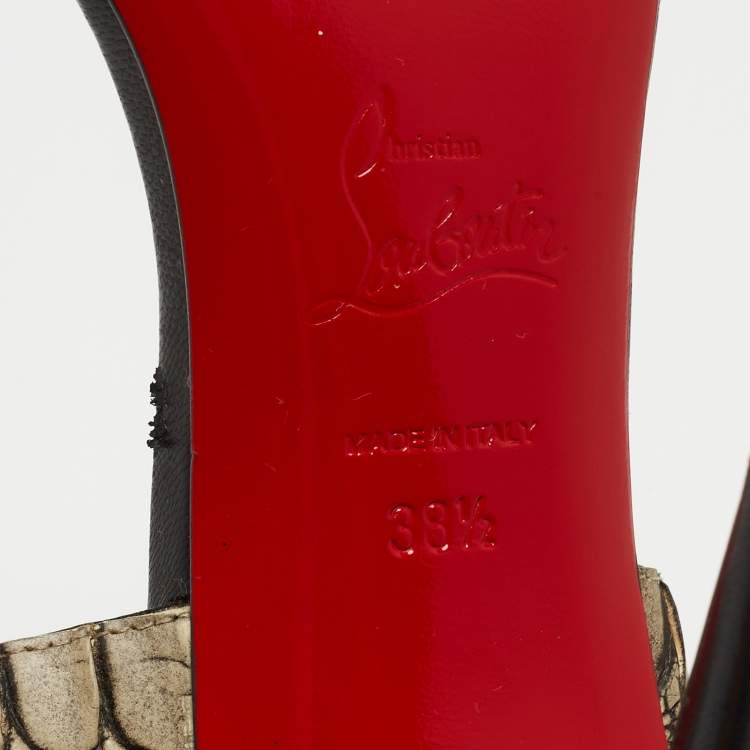 Pre Owned Christian Louboutin Grey Croc-Embossed Leather Sova Ankle Strap Sandals Size 38.5
