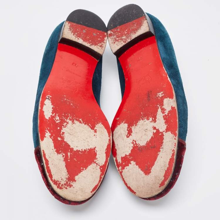 Pre Owned Christian Louboutin Two Tone Suede And Velvet I Love My Loubies Smoking Slippers Size 39