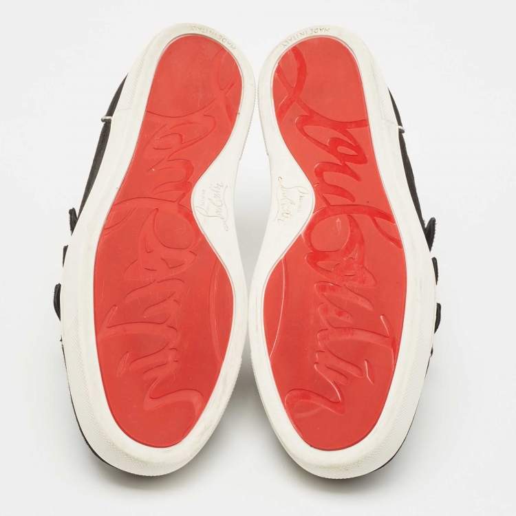 Pre Owned Christian Louboutin Black Suede Kiddo Bordo Embellished Velcro Low Top Sneakers Size 38.5