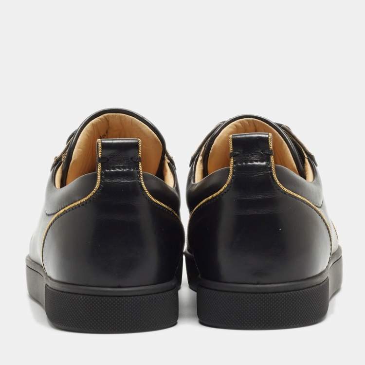Pre Owned Christian Louboutin Black Leather Louis Junior Spikes Low Top Sneakers Size 36.5
