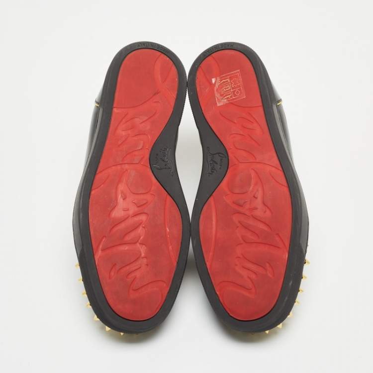 Pre Owned Christian Louboutin Black Leather Louis Junior Spikes Low Top Sneakers Size 36.5