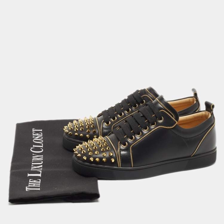 Pre Owned Christian Louboutin Black Leather Louis Junior Spikes Low Top Sneakers Size 36.5