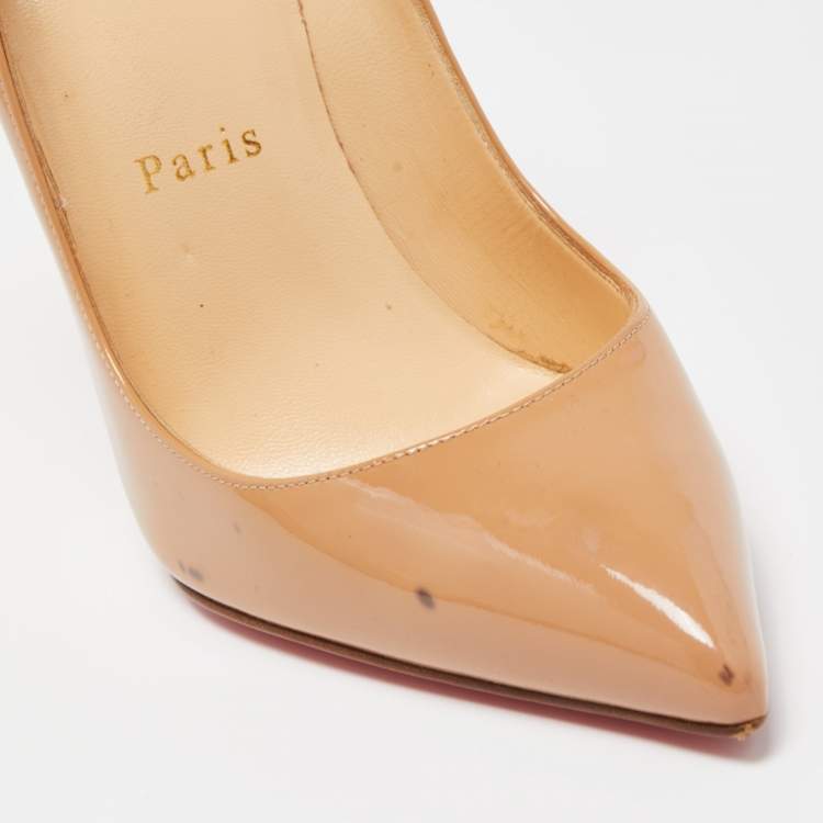 Pre Owned Christian Louboutin Beige Patent Leather So Kate Pointed Toe Pumps Size 37.5