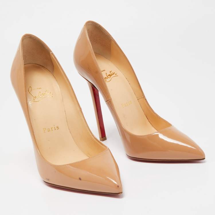 Pre Owned Christian Louboutin Beige Patent Leather So Kate Pointed Toe Pumps Size 37.5