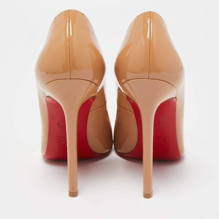 Pre Owned Christian Louboutin Beige Patent Leather So Kate Pointed Toe Pumps Size 37.5