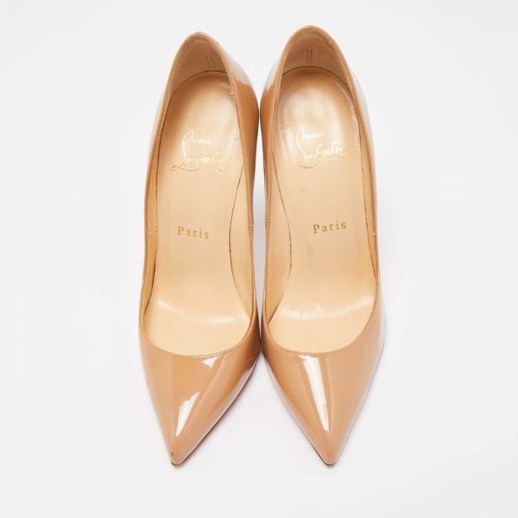 Pre Owned Christian Louboutin Beige Patent Leather So Kate Pointed Toe Pumps Size 37.5