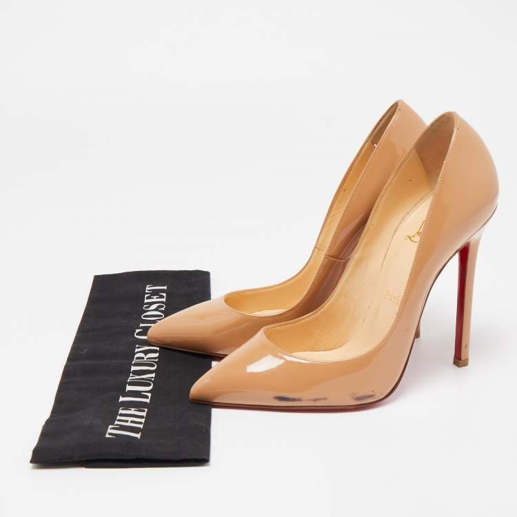 Pre Owned Christian Louboutin Beige Patent Leather So Kate Pointed Toe Pumps Size 37.5