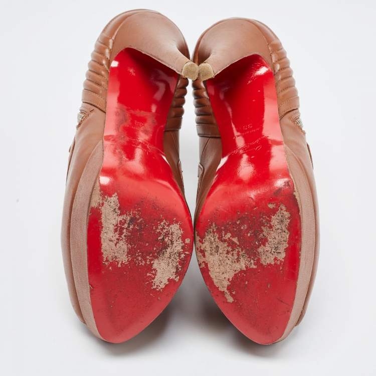 مملوكة مسبقًا Christian Louboutin Brown Leather Futura Ankle Boots Size 38