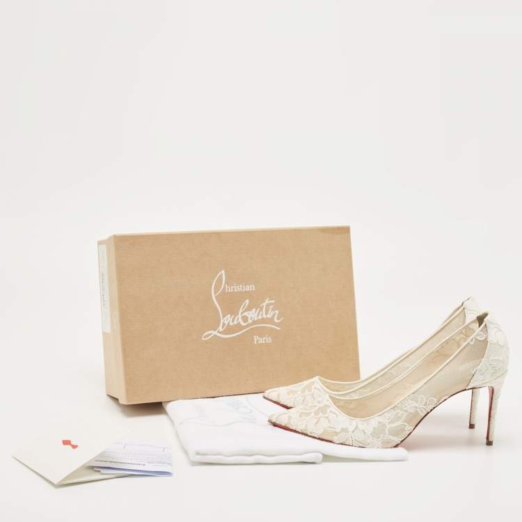Pre Owned Christian Louboutin White Mesh and Lace Follies Pumps Size 37.5